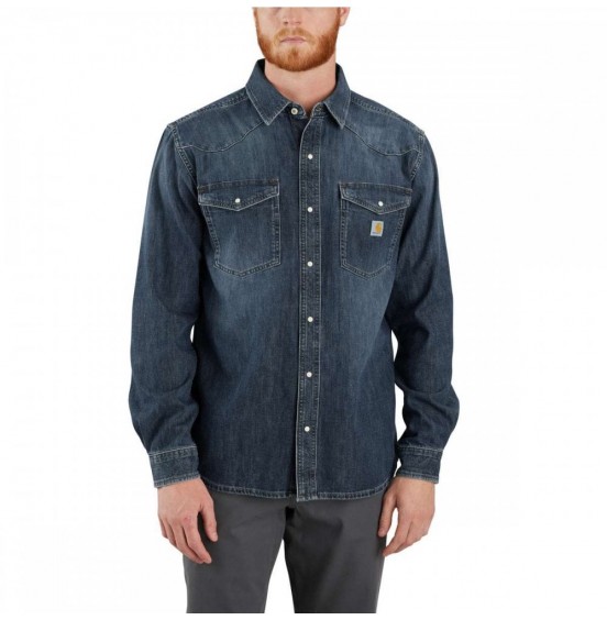 CARHARTT ΑΝΔΡΙΚΟ ΠΟΥΚΑΜΙΣΟ MONTONA RELAXED FIT MIDWEIGHT DENIM LONGSLEEVE SNAP FRONT SHIRT 106429-HK3 DENIM BLUE