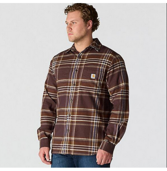 CARHARTT ΑΝΔΡΙΚΟ ΠΟΥΚΑΜΙΣΟ RUGGED FLEX RELAXED FIT MIDWEIGHT FANNEL LONGSLEEVE PLAID SHIRT 107010-BB3 DARK SEPIA