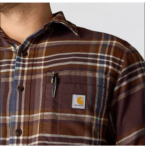CARHARTT ΑΝΔΡΙΚΟ ΠΟΥΚΑΜΙΣΟ RUGGED FLEX RELAXED FIT MIDWEIGHT FANNEL LONGSLEEVE PLAID SHIRT 107010-BB3 DARK SEPIA