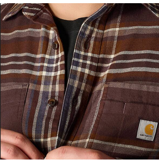 CARHARTT ΑΝΔΡΙΚΟ ΠΟΥΚΑΜΙΣΟ RUGGED FLEX RELAXED FIT MIDWEIGHT FANNEL LONGSLEEVE PLAID SHIRT 107010-BB3 DARK SEPIA