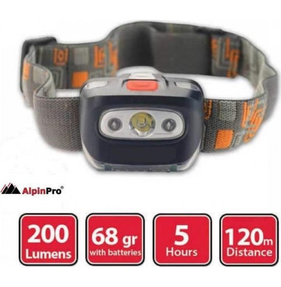 ALPINTEC ΦΑΚΟΣ ΚΕΦΑΛΗΣ CAMPER 200lumens ΑΔΙΑΒΡΟΧΟΣ CA-3178 BLACK RED