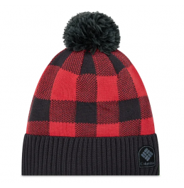 COLUMBIA PALMER PEAK POM BEANIE 2011041-658 RED LILY CHECK/SHARK