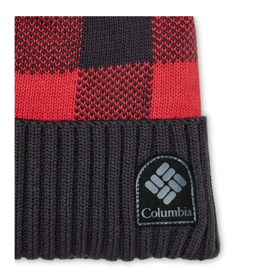 COLUMBIA PALMER PEAK POM BEANIE 2011041-658 RED LILY CHECK/SHARK