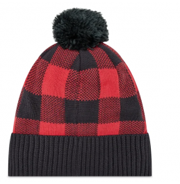 COLUMBIA PALMER PEAK POM BEANIE 2011041-658 RED LILY CHECK/SHARK