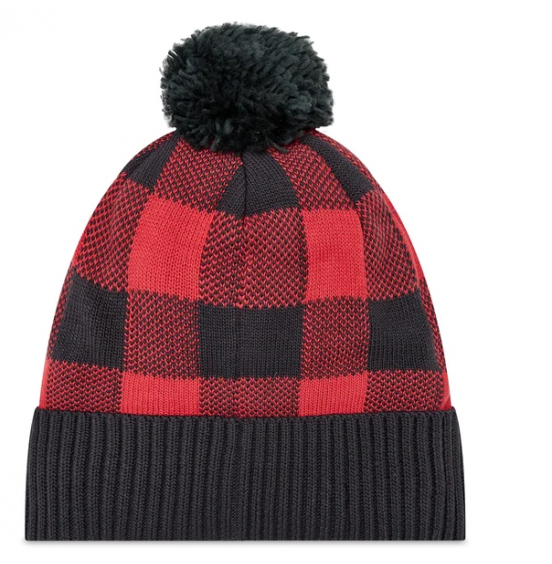 COLUMBIA PALMER PEAK POM BEANIE 2011041-658 RED LILY CHECK/SHARK