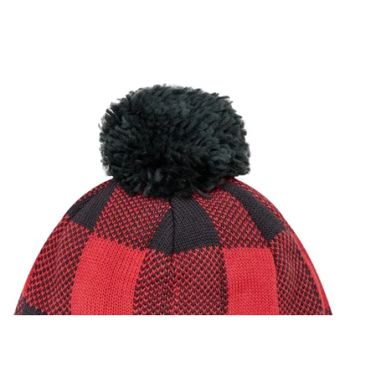 COLUMBIA PALMER PEAK POM BEANIE 2011041-658 RED LILY CHECK/SHARK