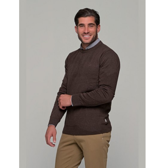 GNIOUS ΑΝΤΡΙΚΟ ΜΑΚΡΥΜΑΝΙΚΟ ΠΟΥΛΟΒΕΡ DK. BROWN MIX 21-300186-6506