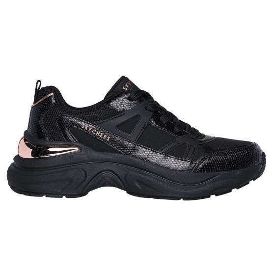 SKECHERS SNAKE TRIMMED PERFORATED DURLEATHER LACE UP FASHION SNEAKER BLACK 177576-BBK