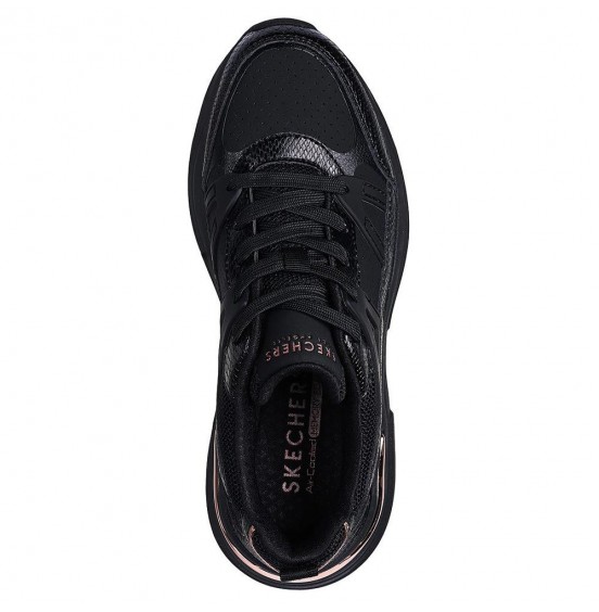 SKECHERS SNAKE TRIMMED PERFORATED DURLEATHER LACE UP FASHION SNEAKER BLACK 177576-BBK