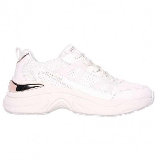 SKECHERS SNAKE TRIMMED PERFORATED DURLEATHER LACE UP FASHION SNEAKER WHITE 177576-WHT
